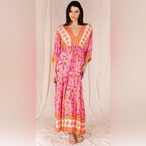 Lillyful Floral Orange & Pink  Dress size Large 100% rayon.